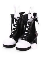 Klassische Lolita Stiefel Pom Pom Bunny Ohr Zwei Ton Chunky Heel Lolita Schuhe