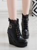 Klassische Lolita Stiefeletten Schnalle Keilabsatz Schwarze Lolita Schuhe