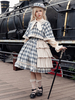 Klassischer Lolita-Poncho Infanta Hellhimmelblaue Baumwollschleifen Plaid Herbst Lolita Outwears