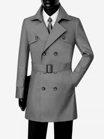 Klassischer Trenchcoat Mittellang Zweireihiger Revers Business Slim Fit Mantel Mit Gürtel