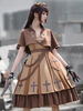 Klassisches Lolita JSK Kleid Militär Style 2 Stück Set Deep Apricot Ärmelloser Polyester Umhang Pullover Rock Lolita Outfits