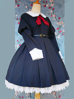Klassisches Lolita-Kleid aus Polyester mit Knoten Lolita-Kleider mit langen Ärmeln klassisch Schwarz