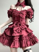 Klassisches Lolita-Kleid aus Polyester mit kurzen Ärmeln klassisches Schwarz