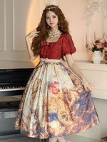 Klassisches Lolita OP-Kleid Bögen Perlen Rote Kurze Ärmel Lolita-Kleider