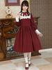 Klassisches Lolita OP-Kleid Burgund Lace Bow Cotton Plissee Einteiliges Kleid