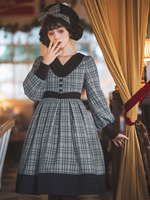 Klassisches Lolita OP Kleid Plaid Camel Plissee Lolita Einteilige Kleider