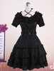 Klassisches schwarzes kurzen Ärmeln Baumwolle Lolita Kleid