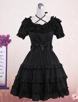 Klassisches schwarzes kurzen Ärmeln Baumwolle Lolita Kleid