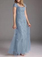 Kleid für die Brautmutter mit Spitzenüberzug Tüll Meerjungfrau lang für Hochzeit