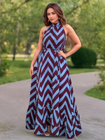 Kleid mit Wellenstreifen-Print ärmellos Stehkragen langes Kleid für Damen 2025