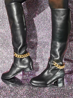 Kniehohe Damenstiefel aus PU-Leder mit Welpenabsatz