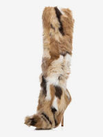 Kniehohe Stiefel aus Kunstpelz Damenstiefel mit spitzer Zehenpartie und hohem Absatz