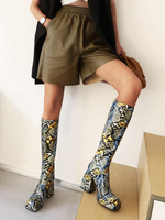 Kniehohe Stiefel aus PU-Leder mit klobigem Absatz für Damen