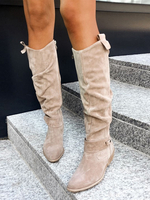 Kniehohe Stiefel aus Wildleder für Damen mit klobigem Absatz und Schlupfstiefeln