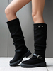 Kniehohe Stiefel aus Wildleder für Damen schwarze flache Stiefel mit runder Spitze