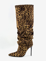 Kniehohe Stiefel aus Wildleder für Damen spitze Zehenpartie Slouch-Stiefel mit hohem Absatz