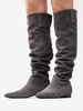 Kniehohe Stiefel aus Wildleder in Grau mit spitzer Spitze flache Slouch-Stiefel