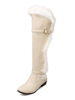 Kniehohe Stiefel Damen und Kunstpelz Round Toe Low Chunky Heel Stiefel