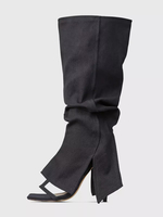Kniehohe Stiefel für Damen aus Denim mit offener Zehenpartie und Cut-Out-Design High Heel-Stiefel