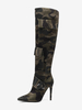 Kniehohe Stiefel für Damen mit Camouflage-Print Taschennieten-Detail und hohem Absatz