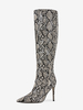 Kniehohe Stiefel für Damen mit Schlangenmuster spitzer Zehenpartie und hohem Absatz