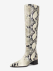 Kniehohe Stiefel für Damen mit spitzer Zehenpartie Schlangenmuster und klobigem Absatz