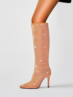 Kniehohe Stiefel für Damen mit Strasssteinen und hohen Absätzen Partystiefel