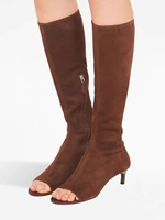 Kniehohe Stiefel für Damen offene Zehenpartie Reißverschlussdetail Kitten Heel-Stiefel