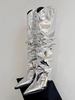 Kniehohe Stiefel in Silber-Metallic für Damen spitze Zehenpartie Keilabsatz lässige Partystiefel
