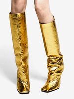 Kniehohe Stiefel mit quadratischer Zehenpartie und hohem Absatz knielange Stiefel