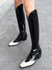 Kniehohe Stiefel Square Toe Patchwork Chunky Heel