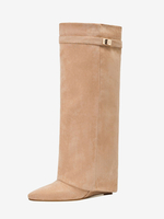 Knielange Stiefel Damen-Stiefel mit Obermaterial aus Mikro-Wildleder und Metalldetails