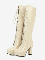 Kniestiefel Damen Apricot Chic Blockabsatz Kniehohe Stiefel