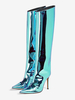 Kniestiefel für Damen in Metallic-Optik spitze Zehenpartie Stilettoabsatz knielange Stiefel
