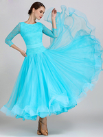 Kostüme für Gesellschaftstanz Hellhimmelblau sexy Kleid aus Polyester mit Rundhalsausschnitt und mehrlagigem Spitzen-Tanzkleid für Damen