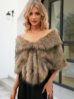 Kunstfell-Poncho mit Bateau-Ausschnitt einfarbig Herbst-Winter-Damenumhang