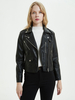 Kunstleder Moto Jacke PU Umlegekragen Reißverschluss Boyfriend Style Slim Fit Revers Frühling Herbst Schwarz Biker Oberbekleidung für Damen