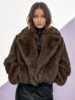 Kunstpelzjacke in Braun mit Revers Winteroberbekleidung für Damen 2025