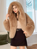 Kunstpelzmantel mit Kapuze High-Low-Design übergroße Winterjacke für Damen 2025