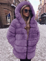 Kunstpelzmantel mit Kapuze lässige Winter-Midijacke für Damen 2025