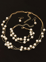 Kunstperle Brautschmuck Set mit Perlen und Ohrringen und Halskette und Armreif