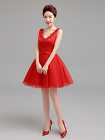 Kurz Prom Dresses 2020 Rot V-Ausschnitt Tutu Graduation Dress Bogen Schärpe Tutu ärmelloses Mini Homecoming Kleid