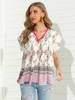 Kurzarm T-Shirt Pink V-Ausschnitt gedruckt Casual T-Shirts für Frauen