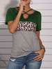 Kurzarm-T-Shirts Grünes Polyester-Leopardenmuster mit ausgeschnittenem Frauen-T-Shirt mit V-Ausschnitt