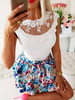 Kurzarm T-Shirts White Lace Jewel Neck Frauen Ärmellose Tank