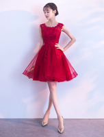 Kurze Ballkleider 2022 Burgund Spitze Applique Tulle NiedlichGraduation Party Kleid