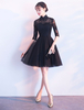 Kurze Ballkleider Schwarz Halbe Hülsen-Spitze Tulle Cocktailparty-Kleid