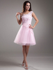 Lace 2021 Anlässe Kleider günstig Cocktail-Kleid One Shoulder Short Prom Kleid rosa Tüll Partykleid