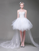 Lace Brautkleider White High Low Sweetheart trägerlosen Tutu Brautkleid mit Zug
