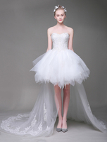 Lace Brautkleider White High Low Sweetheart trägerlosen Tutu Brautkleid mit Zug